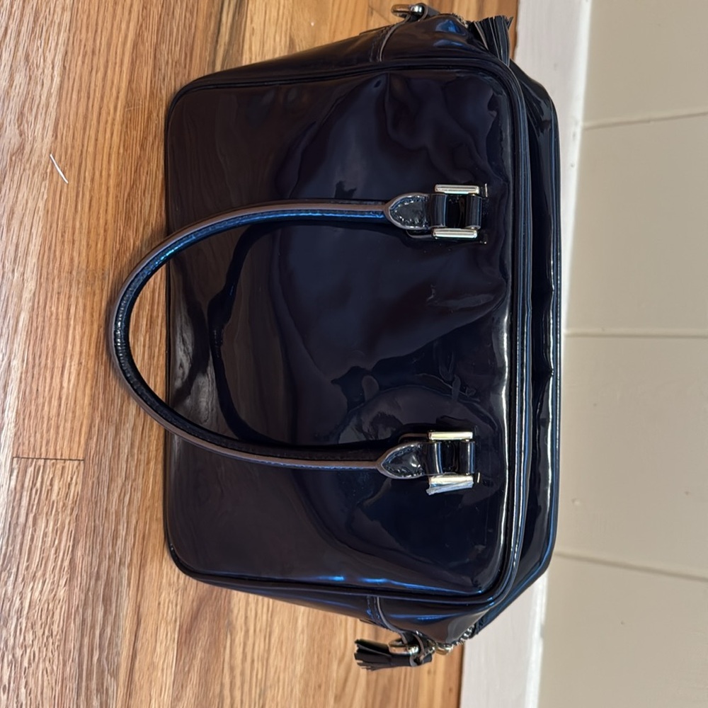 ANYA HINDMARCH PATENT LEATHER CARKER HANDBAG ZIP TOP BAG BOXY SATCHEL - Picture 5 of 8